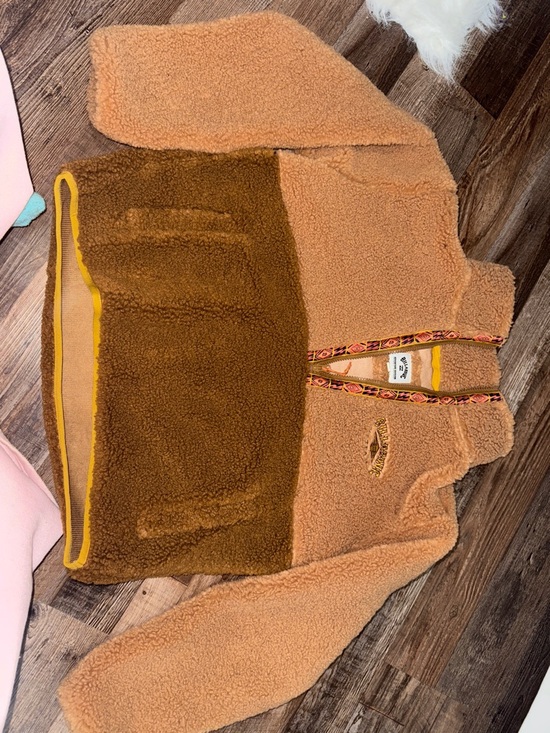 Billabong Tops - Billabong Two-Tone Teddy Fleece Hoodie in Light Brown and Dark Brown